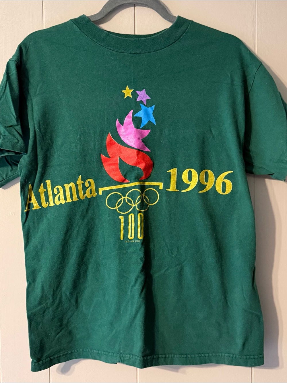 Vintage 1992 Atlanta 1996 Olympics Centennial T-Shirt Hanes Beefy-T Green Size M